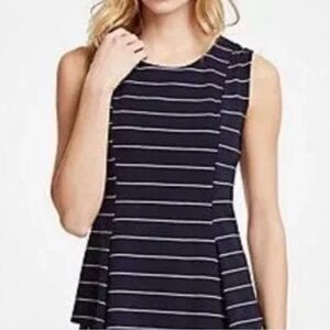 Ann Taylor Navy & White Striped Sleeveless Peplum Top - Size S